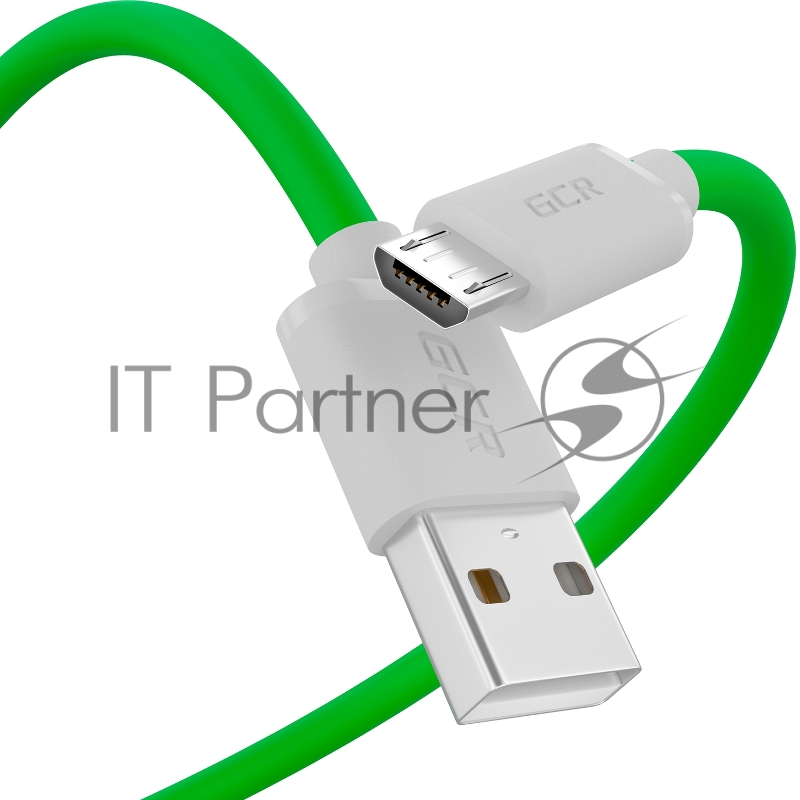 Кабель GCR QC 0.3m MicroUSB, быстрая зарядка, зеленый TPE, белые коннекторы, 28/22 AWG, GCR-53282