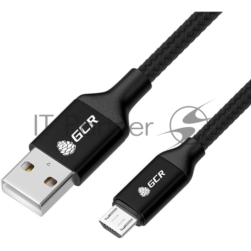 Кабель GCR QC 0.5m MicroUSB, быстрая зарядка, черный нейлон, AL корпус черный, черный ПВХ, 28/24 AWG, GCR-52463
