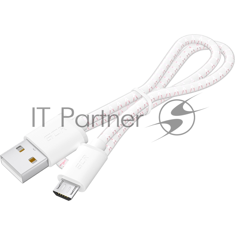 Кабель GCR 0.5m MicroUSB, бело-розовый, белые коннекторы, быстрая зарядка, 28/24 AWG, GCR-54449