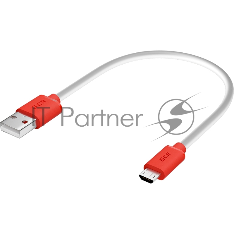 Кабель GCR 0.5m MicroUSB, белый, красные коннекторы, быстрая зарядка, 28/24 AWG, GCR-53214