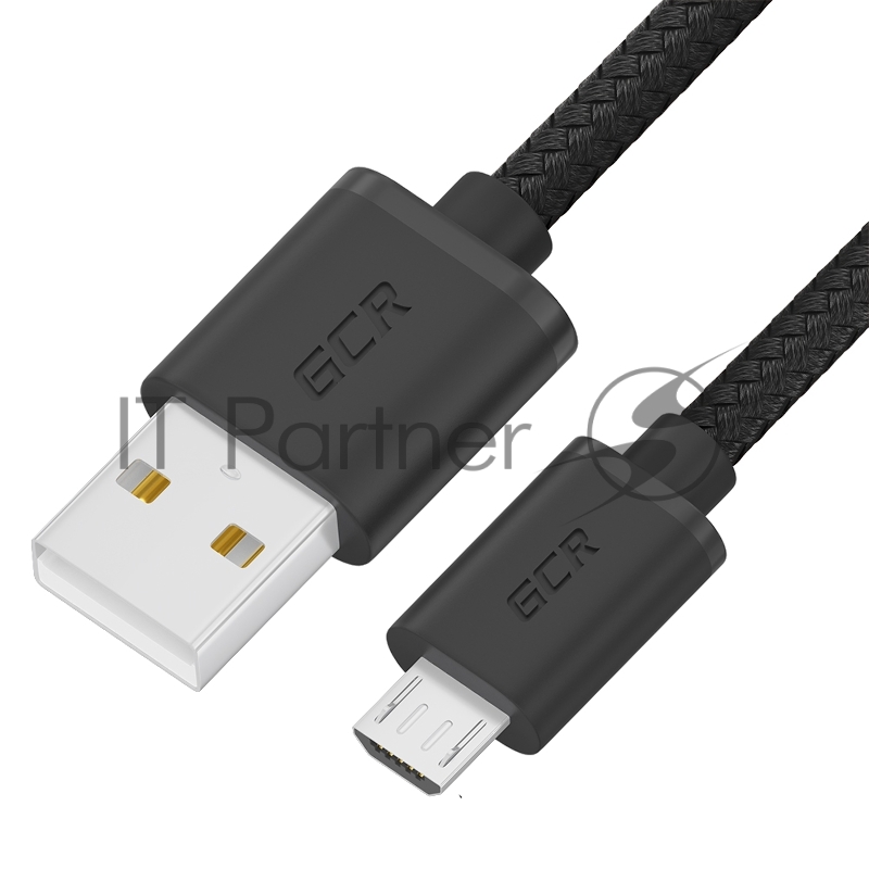Кабель GCR 0.5m MicroUSB, быстрая зарядка, черный нейлон, GCR-54084