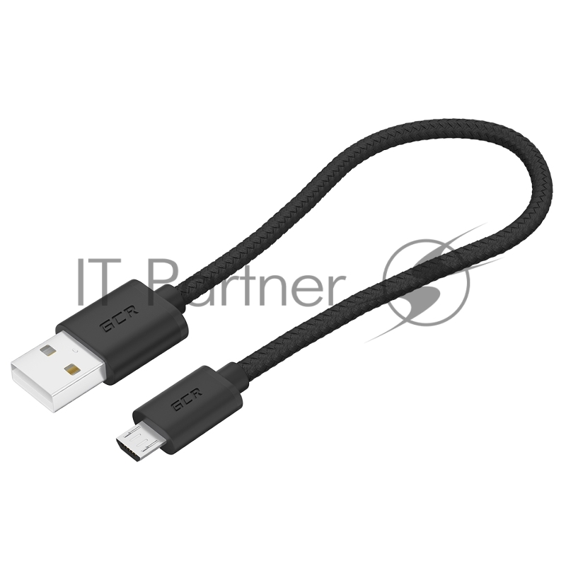 Кабель GCR 0.5m MicroUSB, быстрая зарядка, черный нейлон, GCR-54084