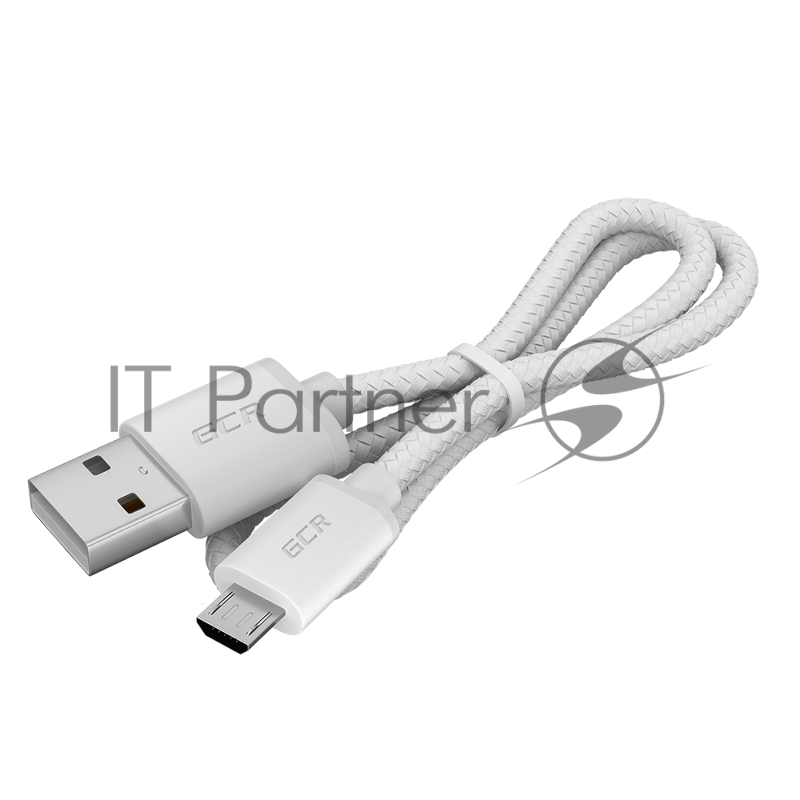 Кабель GCR 1.0m MicroUSB, быстрая зарядка, белый нейлон, GCR-54082