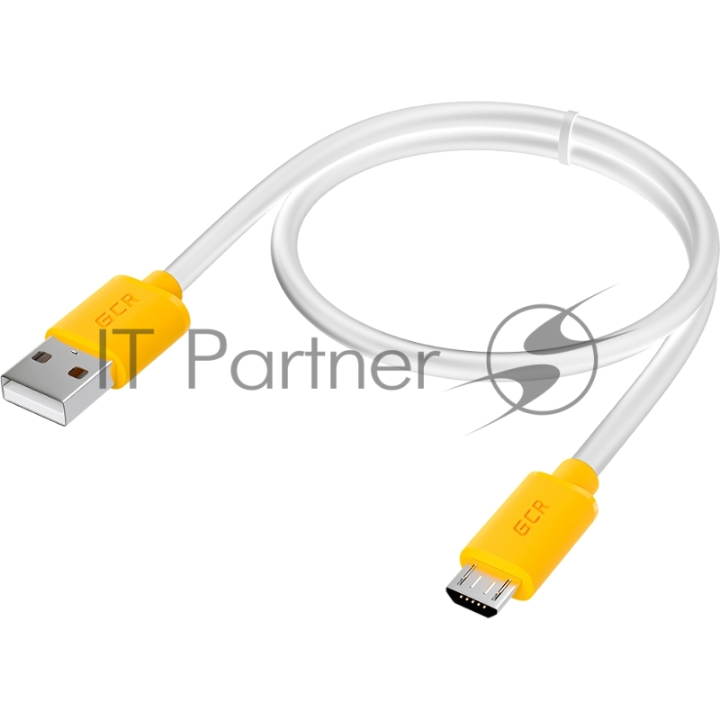 Кабель GCR 1.5m MicroUSB, белый, желтые коннекторы, быстрая зарядка, 28/24 AWG, GCR-53222