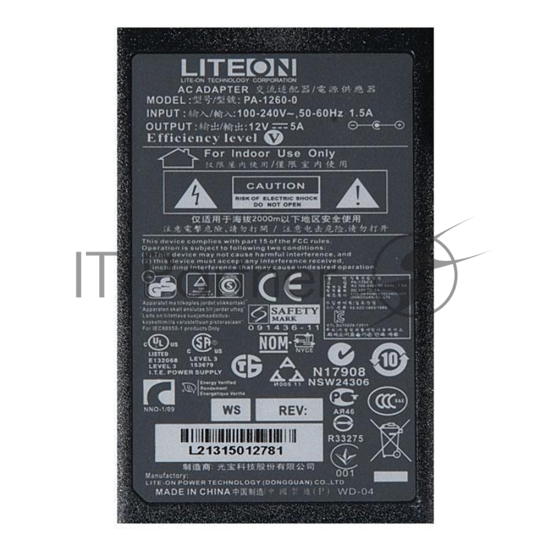 Блок питания для монитора и телевизора Dell, LG 5A, 12V, 60W