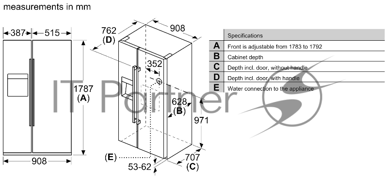 Отдельностоящий холодильник Side-by-Side с морозильной камерой Bosch KAG93AI30M Series 6, 1787x908x707, 378/220 л, NoFrost MultiAirFlow генератор льда