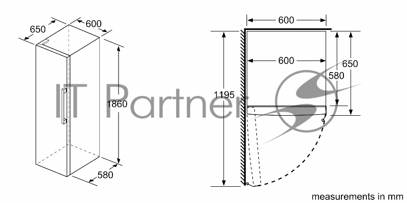 Отдельностоящий холодильник без морозильной камеры Bosch KSV36VL3PG Series 4, 1860 x 860 x 810, 346 л, 39 дБ, FreshSense, SuperCooling