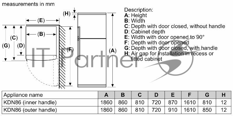 Отдельностоящий холодильник с морозильной камерой сверху Bosch KDN86AI31M Series 6, 1860 x 860 x 800, 505/182 л, 41 дБ, SuperCooling, MutliAirflow