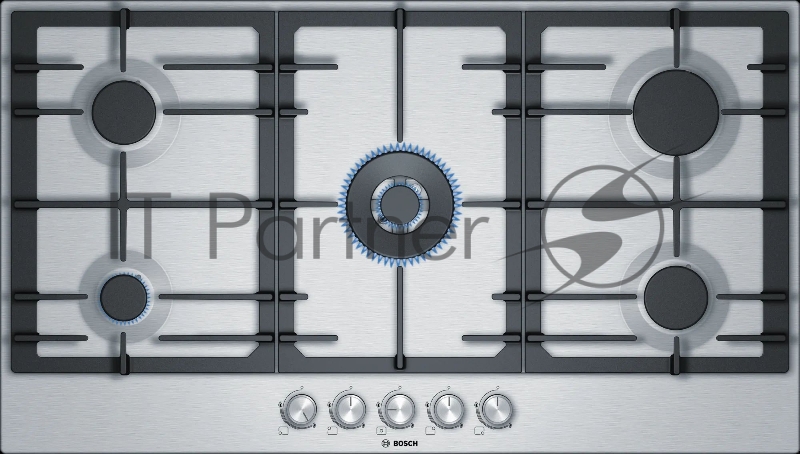 Встраиваемая газовая варочная панель BOSCH PCQ9B5O90M Series 6, 53 x 915 x 520, 5 конфорок, электроподжиг, защита от утечек газа, нерж.