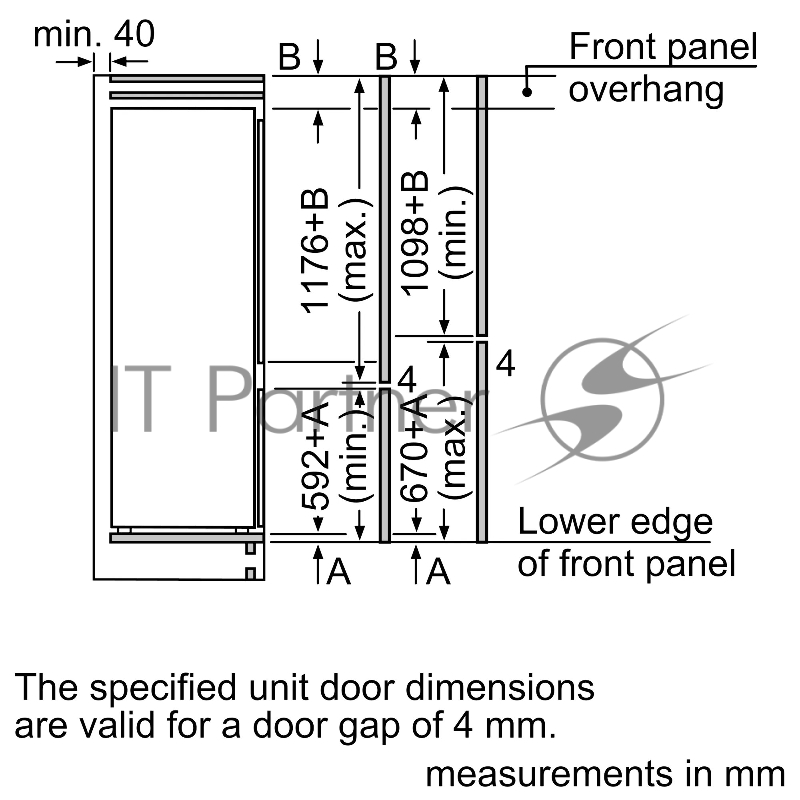 Встраиваемый холодильник с морозильной камерой снизу Bosch KIV87VS30M Series 4, 1775 x 560 x 550, 210/64 л, 36 дБ, LowFrost, VarioZone