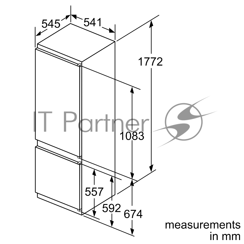 Встраиваемый холодильник с морозильной камерой снизу Bosch KIV87VS30M Series 4, 1775 x 560 x 550, 210/64 л, 36 дБ, LowFrost, VarioZone