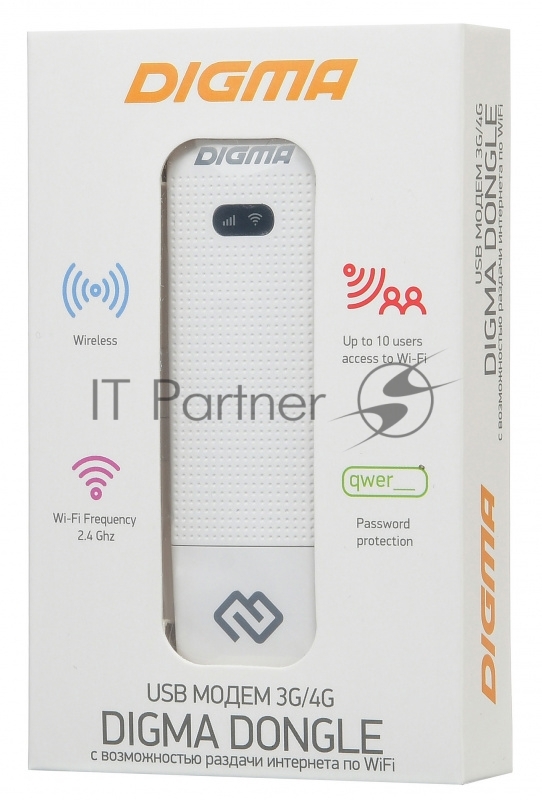 Модем 3G/4G Digma Dongle DW1961 USB Wi-Fi Firewall +Router внешний белый