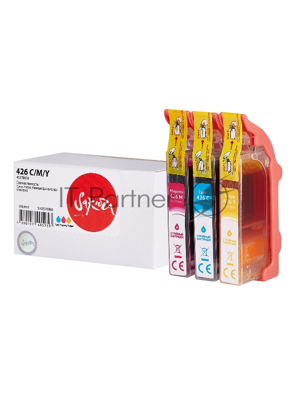 Набор струйных картриджей Sakura 4557B006 (426 C/M/Y) для Canon, мультипак, 800/650/720 к.