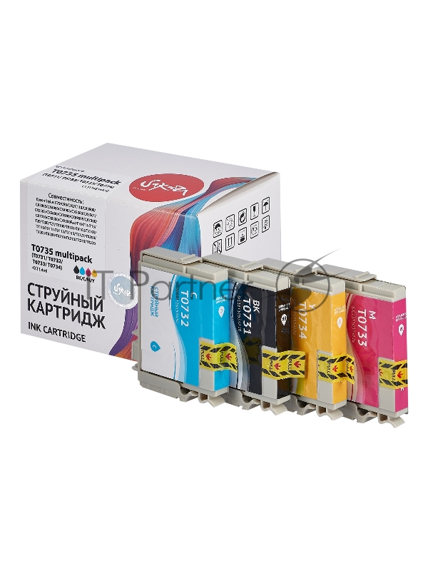 Набор струйных картриджей Sakura C13T10554A10 (T0735 BK/C/M/Y) для Epson, мультипак, 11,4 мл., 490 к.