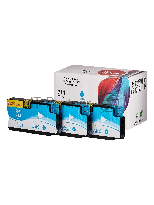 Набор струйных картриджей Sakura CZ134A (№711 Cyan 3-pack) для HP, голубой, 26 мл.