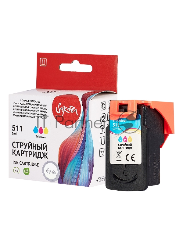 Струйный картридж Sakura 2972B007 (511 Color) для Canon, триколор, 15 мл., 250 к.