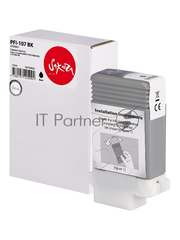 Струйный картридж Sakura 6705B001 ( PFI-107 BK) для Canon, черный, 130 мл.