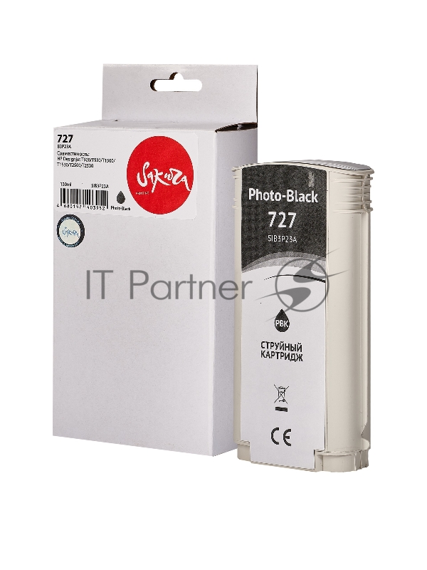 Струйный картридж Sakura B3P23A (№727 Photo Black) для HP, фото-черный, 130 мл.