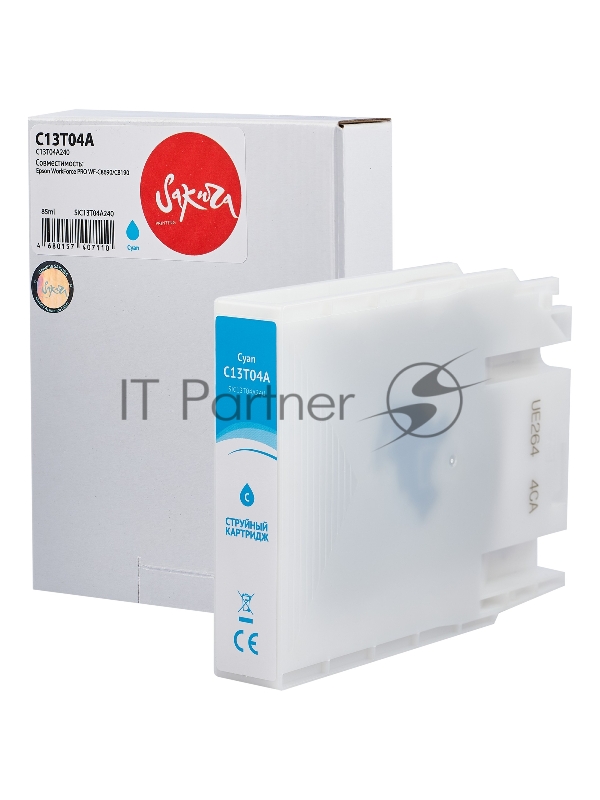 Струйный картридж Sakura C13T04A240 (C13T04A C) для Epson, голубой, 85 мл., 8000 к.