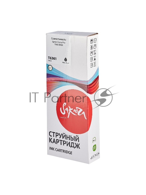 Струйный картридж Sakura C13T636100 (T6361 Photo Black) для Epson, фото-черный, 700 мл.