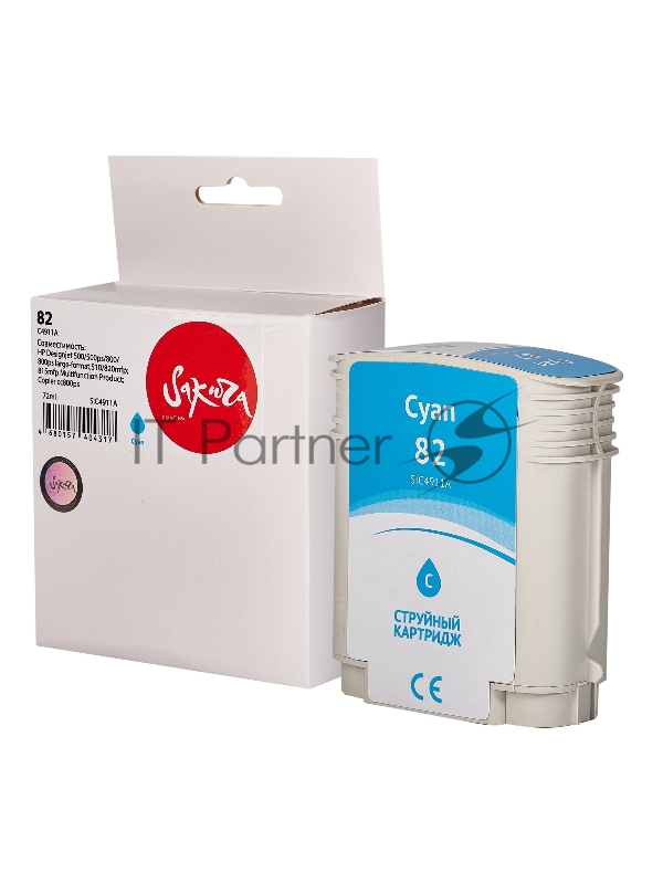 Струйный картридж Sakura C4911A (№82 Cyan) для HP, голубой, 72 мл.