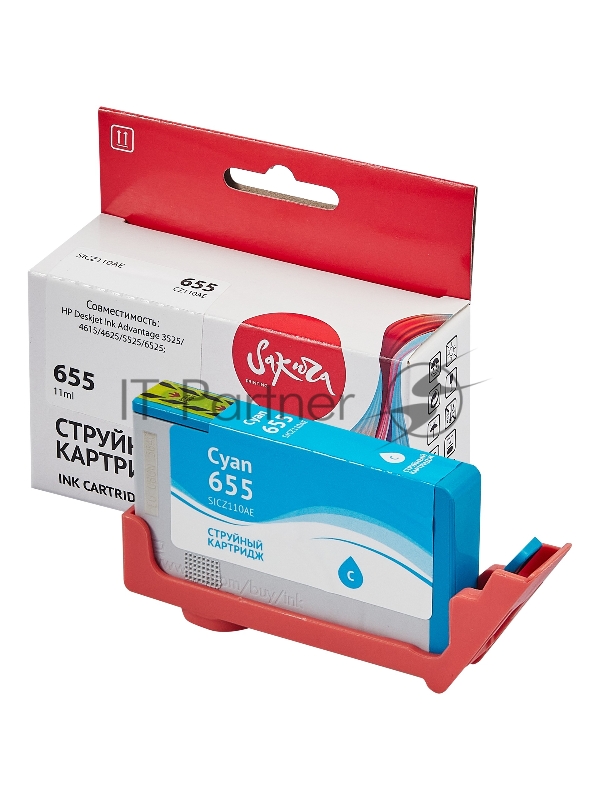 Струйный картридж Sakura CZ110AE (№655 Cyan) для HP, голубой, 11 мл., 600 к.