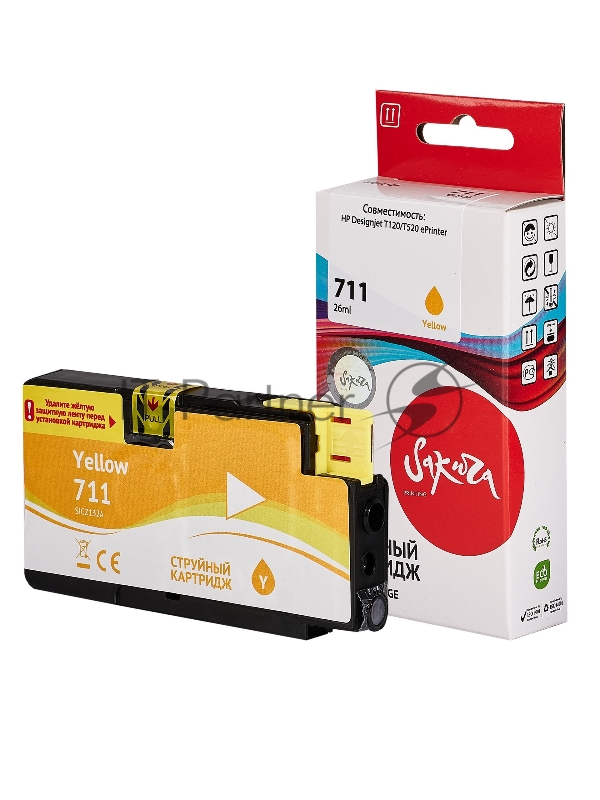Струйный картридж Sakura CZ132A (№711 Yellow) для HP, желтый, 26 мл.