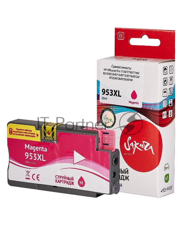 Струйный картридж Sakura F6U17AE (№953XL Magenta) для HP, пурпурный, 26 мл., 1600 к.