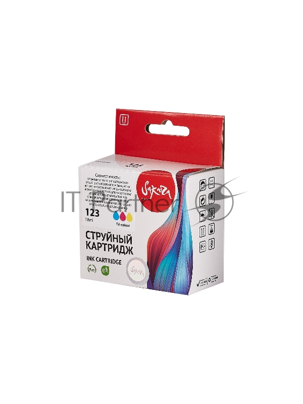 Струйный картридж Sakura F6V16AE (№123 Tri-colour) для HP, триколор, 18 мл., 330 к.