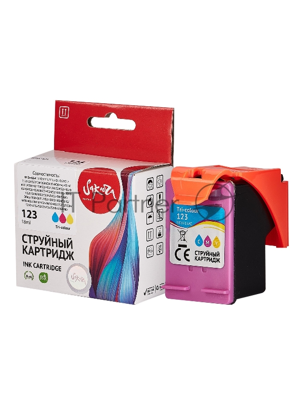 Струйный картридж Sakura F6V16AE (№123 Tri-colour) для HP, триколор, 18 мл., 330 к.