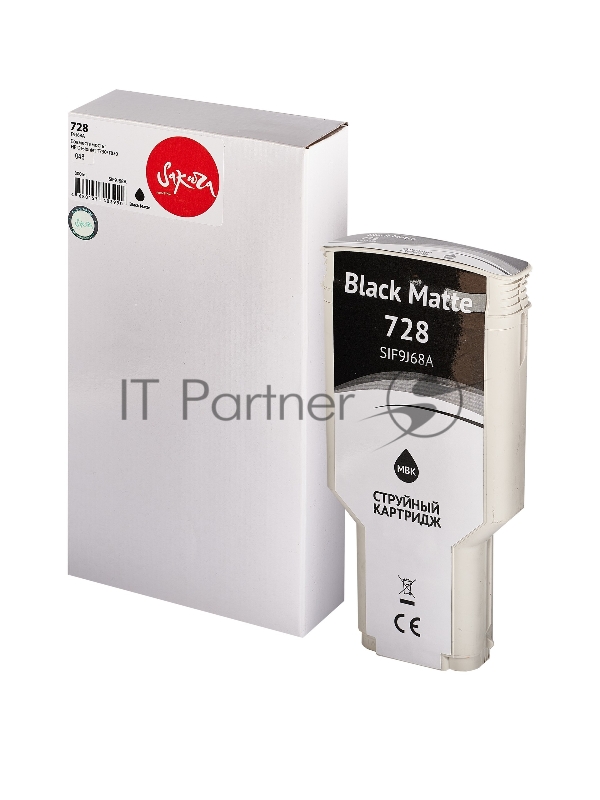 Струйный картридж Sakura F9J68A (№728 Matte Black) для HP, черный матовый, 300 мл.