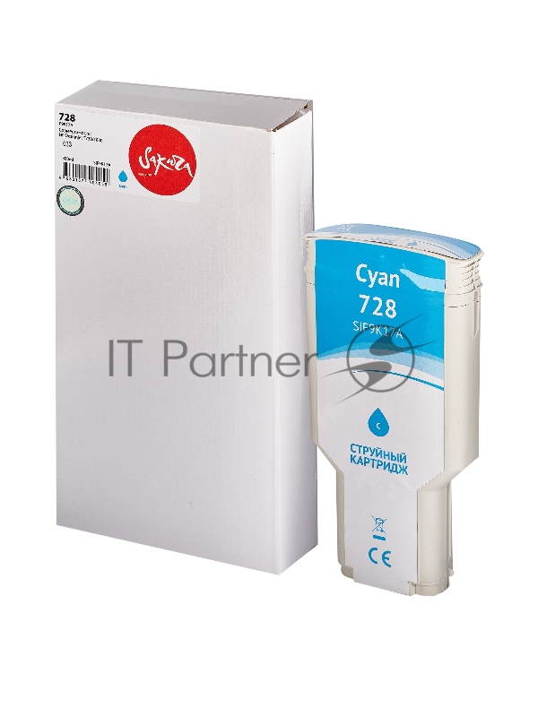 Струйный картридж Sakura F9K17A (№728 Cyan) для HP, голубой, 300 мл.