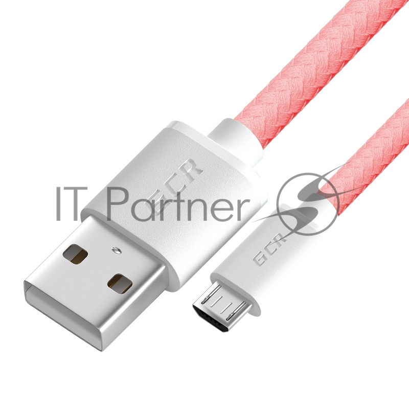 Кабель GCR 3A 1.5m MicroUSB, быстрая зарядка, розовый нейлон, GCR-51703