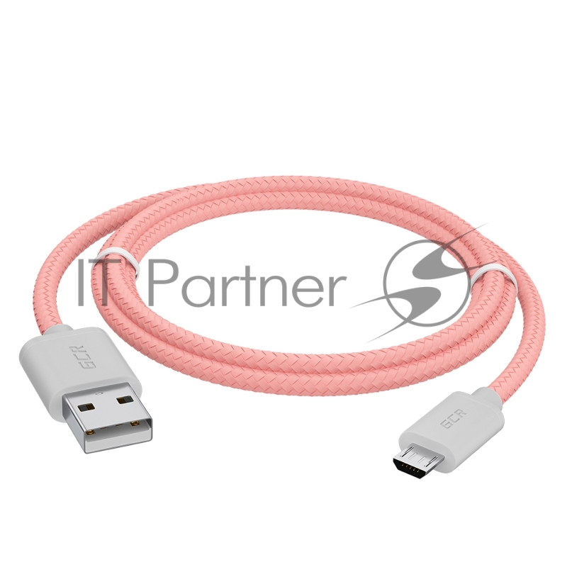 Кабель GCR 3A 1.5m MicroUSB, быстрая зарядка, розовый нейлон, GCR-51703