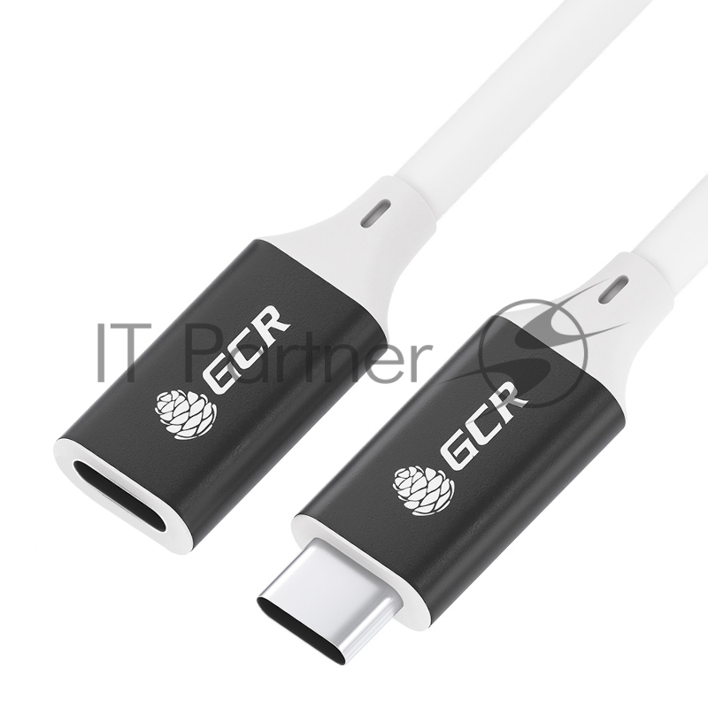 Удлинитель GCR USB 3.1 Type C-С, 1.0m белый, 100W/20V/5A, M/F, TPE, AL сase черный, белый ПВХ, экран, армированный, GCR-53733