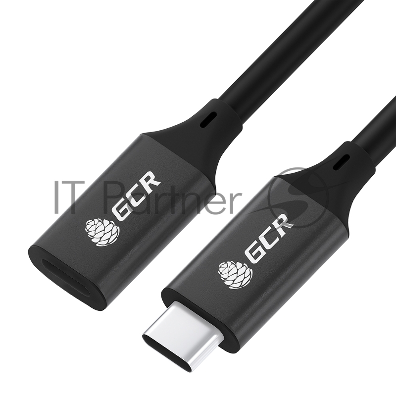 Удлинитель GCR USB 3.1 Type C-С, 0.5m черный, 100W/20V/5A, M/F, TPE, AL сase черный, экран, армированный, GCR-54075