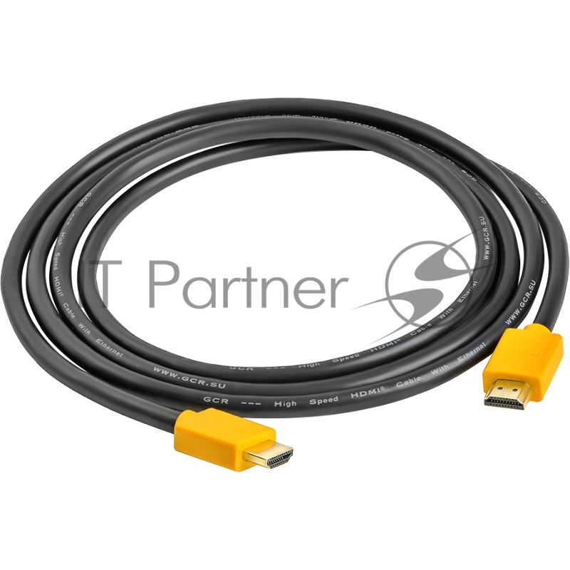 Кабель GCR 3.0m HDMI версия 1.4, черный, желтые коннекторы, OD7.3mm, 30/30 AWG, позолоченные контакты, Ethernet 10.2 Гбит/с, 3D, 4K GCR-HM440-3.0m, экран