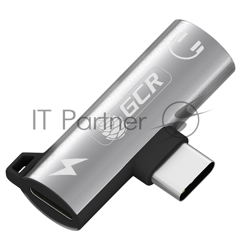 Переходник GCR USB Type C > 3.5mm mini jack + TypeC с отверстием для шнура, серебряный, GCR-53493