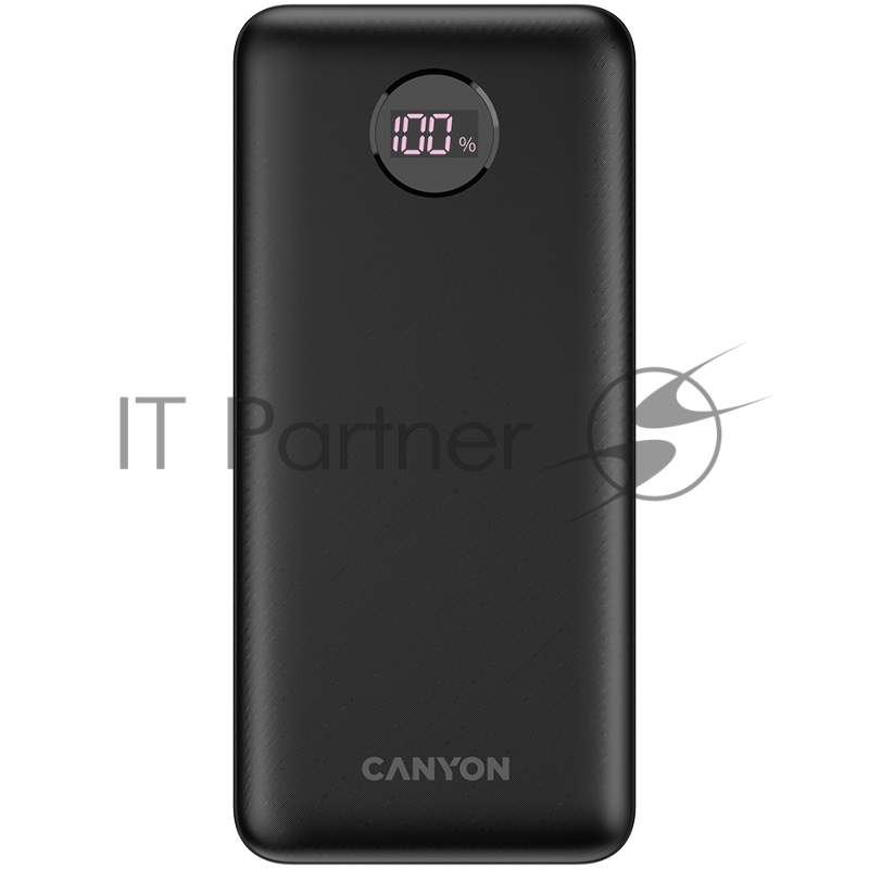 Внешний аккумулятор CANYON PB-2002 Power bank 20000mAh Li-poly battery, Input Type-C 5V3A,9V2A,18W , Output Type-C:5V3A,9V2.2A,12V1.5A,20W, Output USBA1/USBA2:5V3A,5V/4.5A,4.5V/ 0.437g , cable Type C, Black