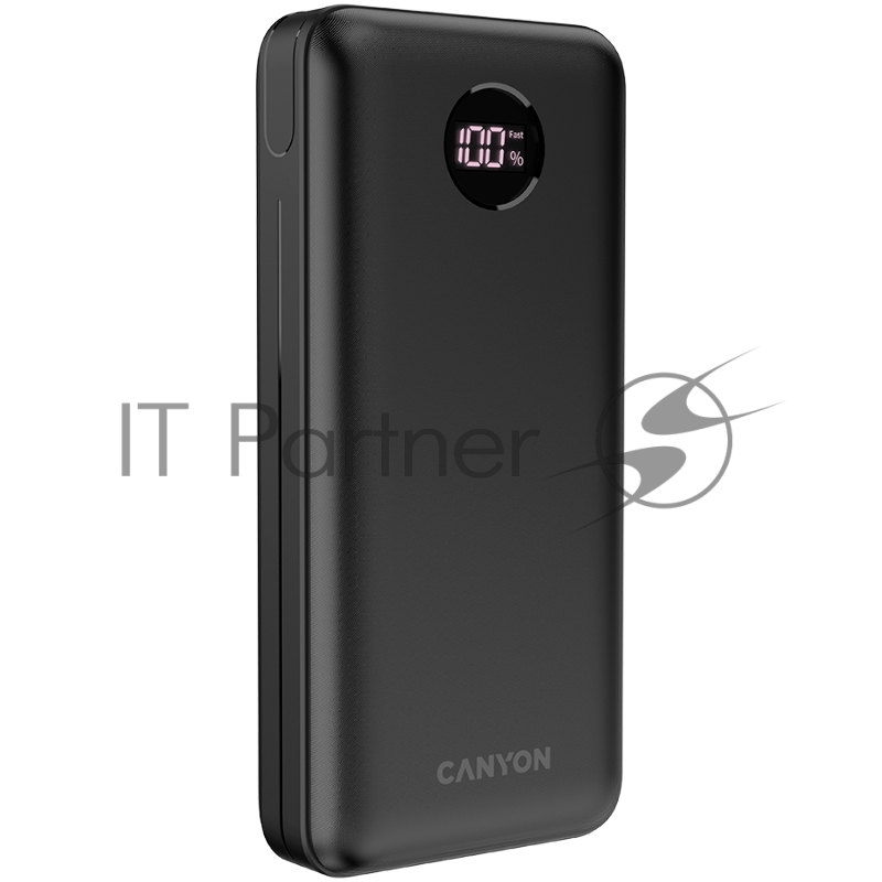 Внешний аккумулятор CANYON PB-2002 Power bank 20000mAh Li-poly battery, Input Type-C 5V3A,9V2A,18W , Output Type-C:5V3A,9V2.2A,12V1.5A,20W, Output USBA1/USBA2:5V3A,5V/4.5A,4.5V/ 0.437g , cable Type C, Black