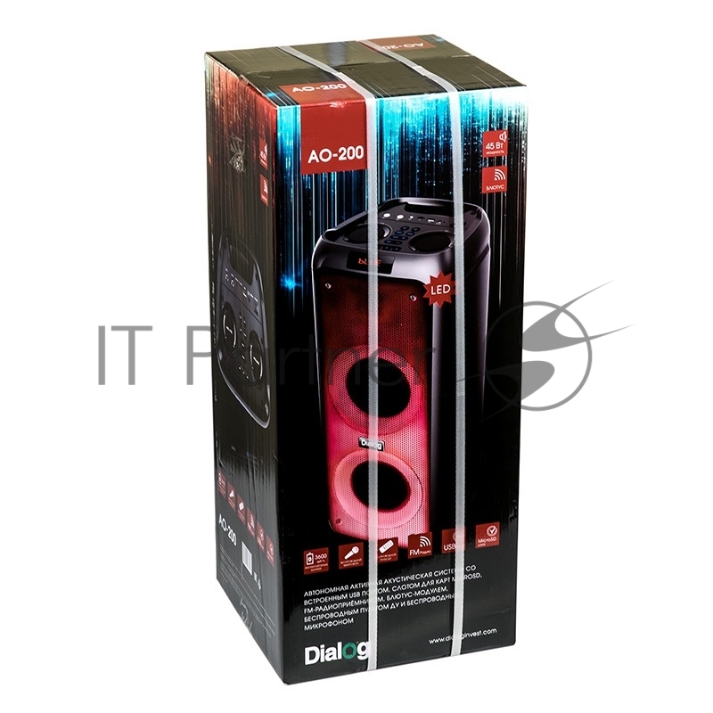 Акустическая колонка 1.0, Dialog Oscar AO-200 45WRMS, Караоке с беспр. микр., BT+FM+USB+SD+LED