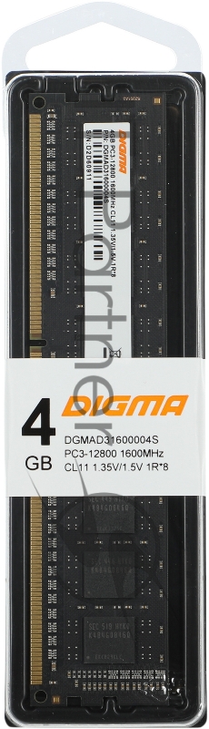 Память DDR3L 4Gb 1600MHz Digma DGMAD31600004S RTL PC3-12800 CL11 DIMM 240-pin 1.35В Низкопрофильная single rank