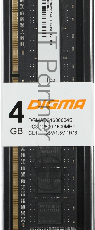 Память DDR3L 4Gb 1600MHz Digma DGMAD31600004S RTL PC3-12800 CL11 DIMM 240-pin 1.35В Низкопрофильная single rank