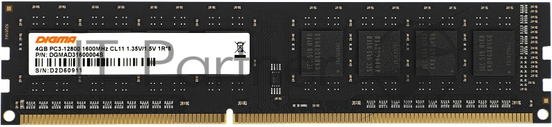 Память DDR3L 4Gb 1600MHz Digma DGMAD31600004S RTL PC3-12800 CL11 DIMM 240-pin 1.35В Низкопрофильная single rank