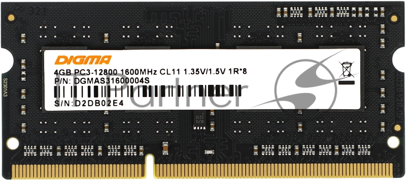 Память DDR3L 4Gb 1600MHz Digma DGMAS31600004S RTL PC3-12800 CL11 SO-DIMM 204-pin 1.35В single rank