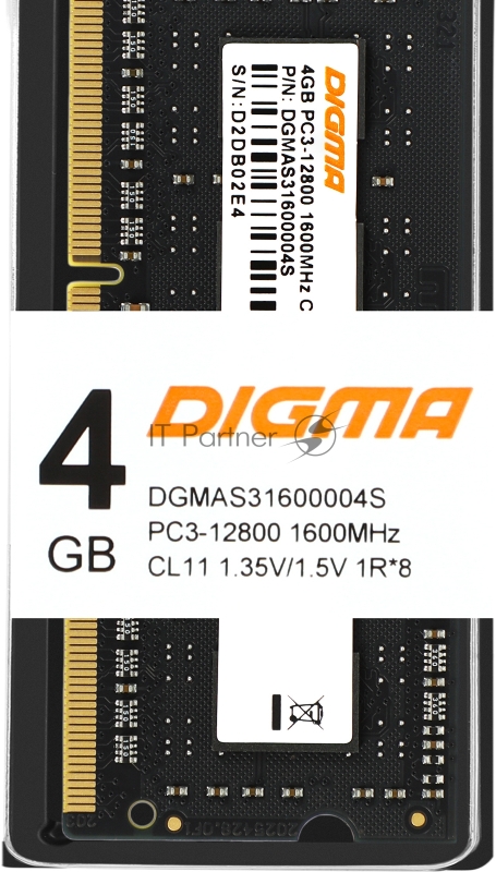 Память DDR3L 4Gb 1600MHz Digma DGMAS31600004S RTL PC3-12800 CL11 SO-DIMM 204-pin 1.35В single rank