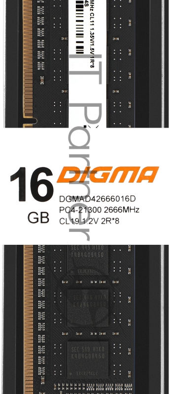 Память DDR4 16Gb 2666MHz Digma DGMAD42666016D RTL PC4-21300 CL19 DIMM 288-pin 1.2В dual rank