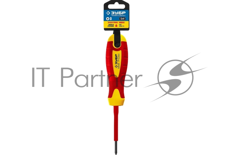 Отвертка диэлектрическая до 1000В, ЗУБР Профессионал ПРОФИ ЭЛЕКТРИК 25262-0-060, Cr-V, трехкомпонент рукоятка, PH 0 x 60 мм