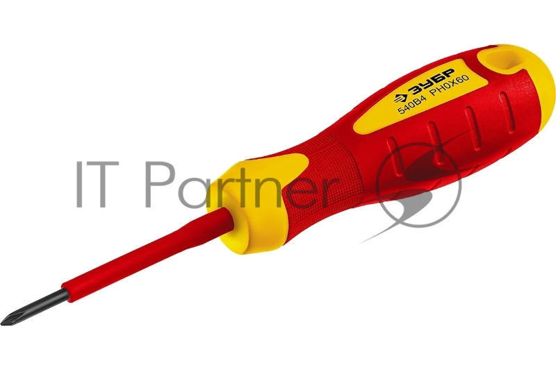 Отвертка диэлектрическая до 1000В, ЗУБР Профессионал ПРОФИ ЭЛЕКТРИК 25262-0-060, Cr-V, трехкомпонент рукоятка, PH 0 x 60 мм