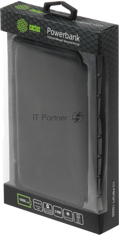 Мобильный аккумулятор Cactus CS-PBFSPT-10000 10000mAh 3A 2xUSB солн.бат. черный